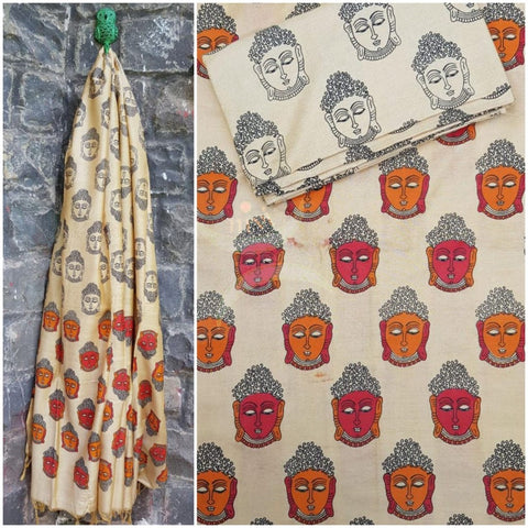 Beige handloom muga silk 3 piece suit set