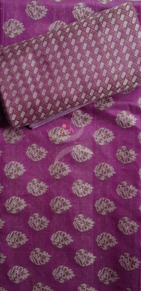 Purple cotton benaras brocade traditionally woven three piece suit.