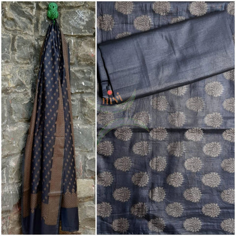 Black Soft Muslin silk benaras brocade three piece suit.