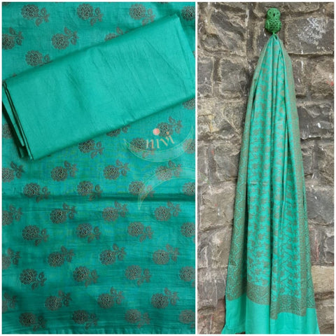Sea green Soft Muslin silk benaras brocade three piece suit.