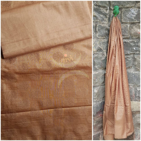 Dull gold Soft Muslin silk benaras brocade three piece suit.