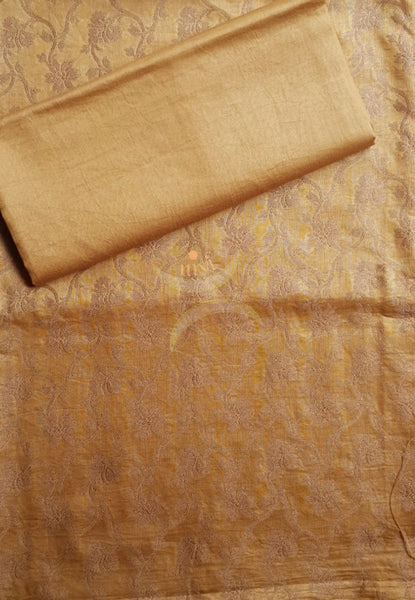 Gold Soft Muslin silk benaras brocade silk three piece suit.