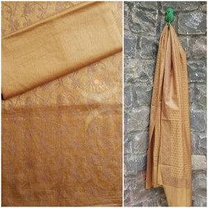 Gold Soft Muslin silk benaras brocade silk three piece suit.