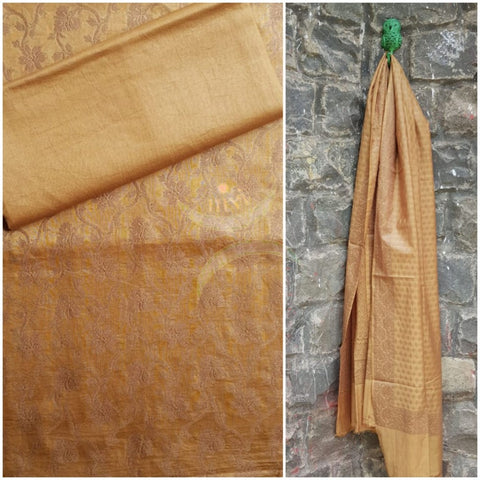 Gold Soft Muslin silk benaras brocade silk three piece suit.