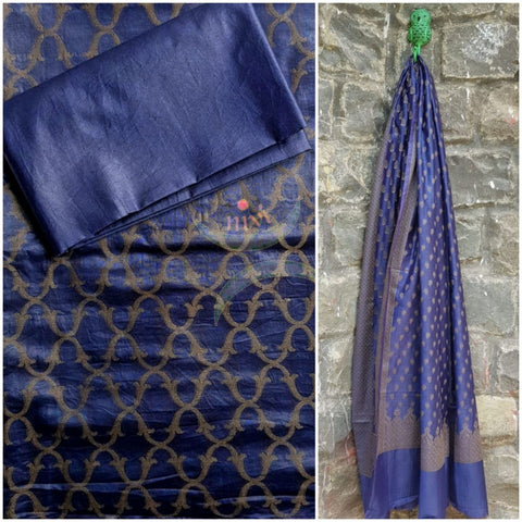 Navy blue Soft Muslin silk benaras brocade three piece suit.