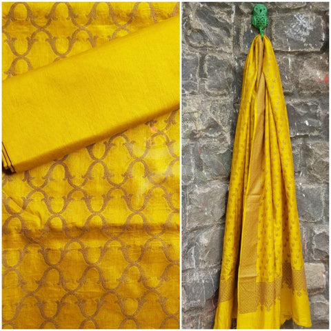 Mustard Soft Muslin silk benaras brocade three piece suit.