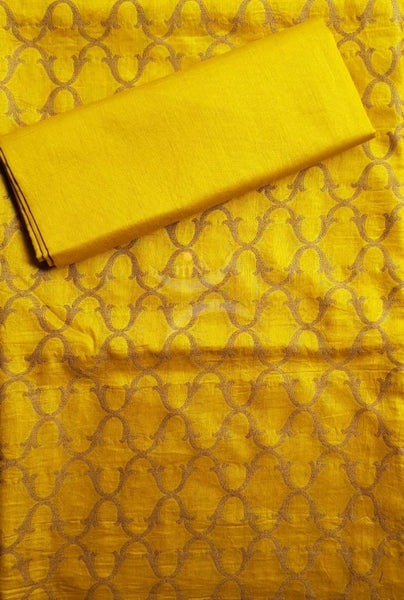 Mustard Soft Muslin silk benaras brocade three piece suit.