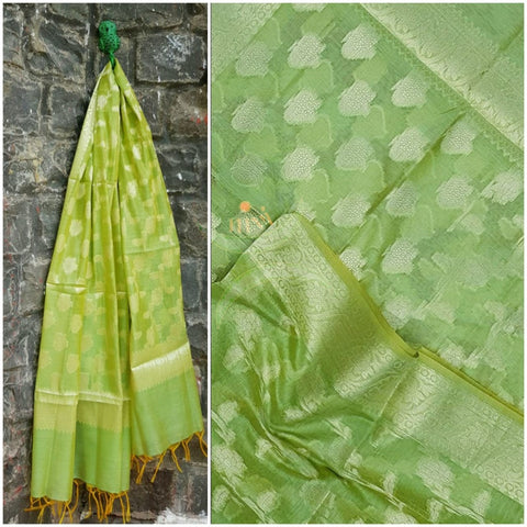 Green chanderi benaras  brocade duppata with all over jacquard weaving.