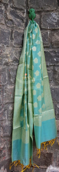 Blue chanderi benaras  brocade duppata with all over jacquard weaving.