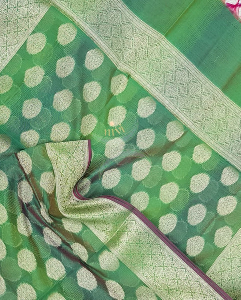 Green chanderi benaras  brocade duppata with all over jacquard weaving.