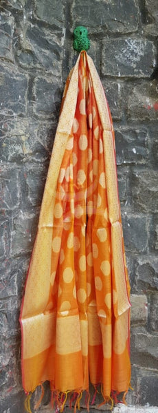 Yellow chanderi benaras  brocade duppata with all over jacquard weaving.