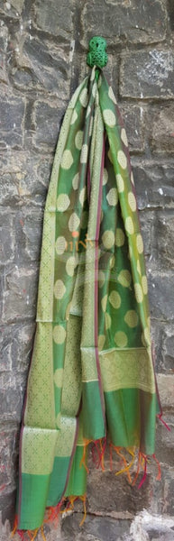 Green chanderi benaras  brocade duppata with all over jacquard weaving.