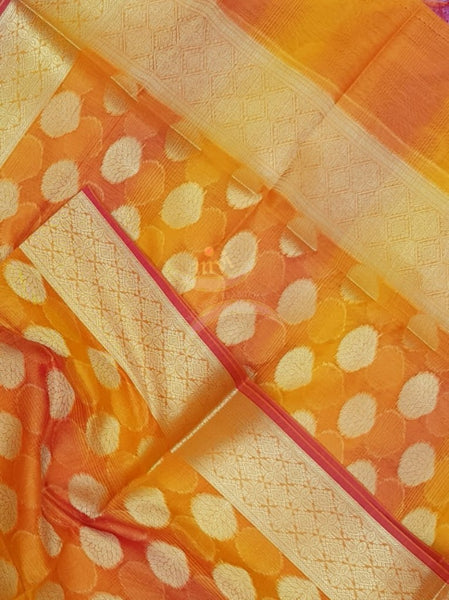 Yellow chanderi benaras  brocade duppata with all over jacquard weaving.