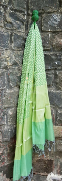 Sea Green chanderi benaras  brocade duppata with all over jacquard weaving.