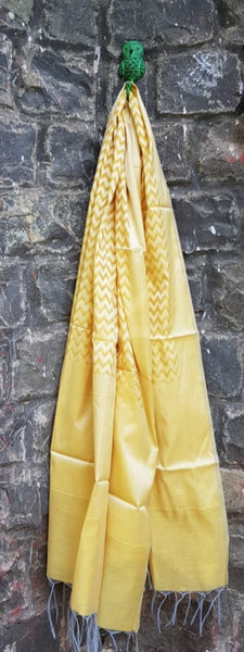 Yellow chanderi benaras  brocade duppata with all over jacquard weaving.
