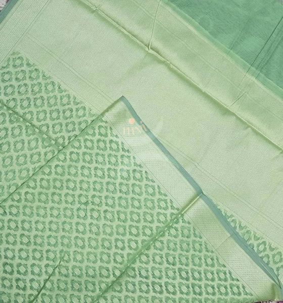 Sea Green chanderi benaras  brocade duppata with all over jacquard weaving.