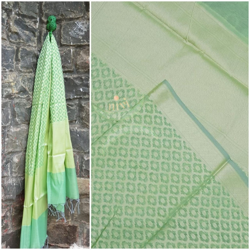 Sea Green chanderi benaras  brocade duppata with all over jacquard weaving.