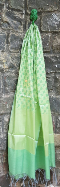 Sea Green chanderi benaras  brocade duppata with all over jacquard weaving.