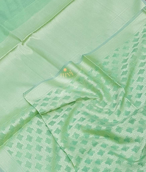 Sea Green chanderi benaras  brocade duppata with all over jacquard weaving.