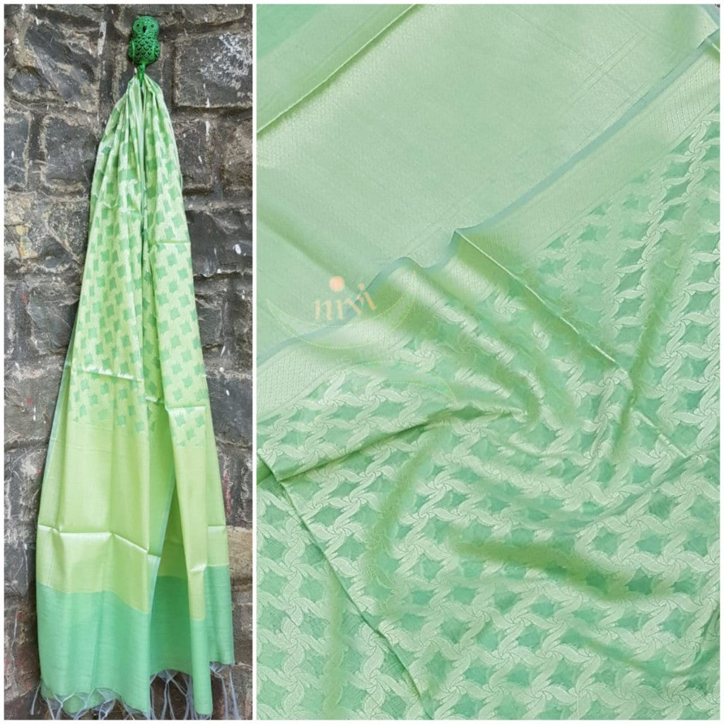 Sea Green chanderi benaras  brocade duppata with all over jacquard weaving.
