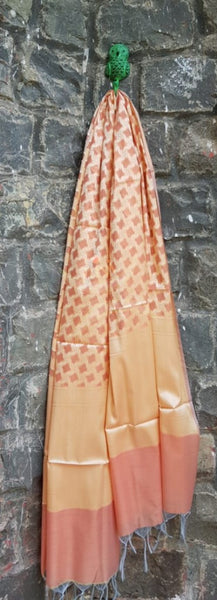 Peach chanderi benaras  brocade duppata with all over jacquard weaving.