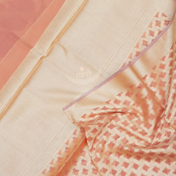 Peach chanderi benaras  brocade duppata with all over jacquard weaving.