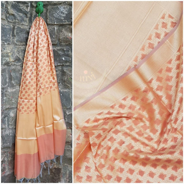 Peach chanderi benaras  brocade duppata with all over jacquard weaving.