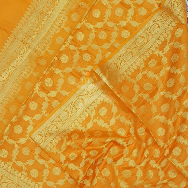 Mustard  chanderi benaras  brocade duppata with all over jacquard weaving.