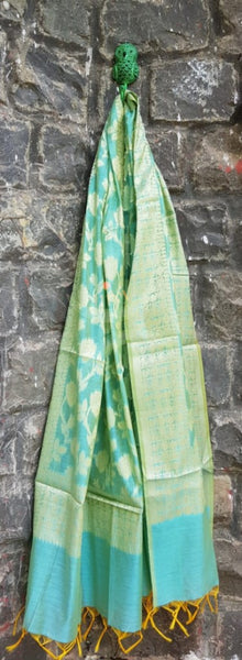 Blue chanderi benaras  brocade duppata with all over jacquard weaving.