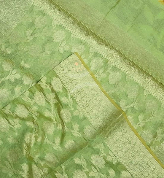 Green chanderi benaras  brocade duppata with all over jacquard weaving.
