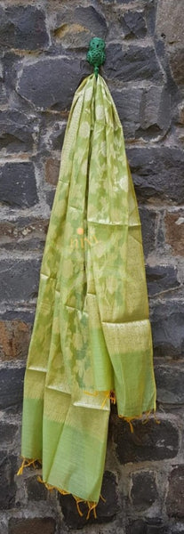 Green chanderi benaras  brocade duppata with all over jacquard weaving.