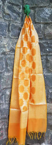 Mustard chanderi benaras  brocade duppata with all over jacquard weaving.