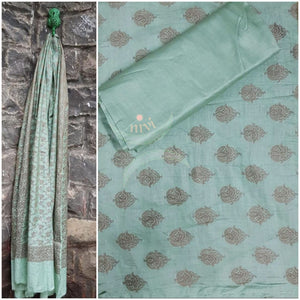 Pista green soft muslin silk benares brocade 3 piece suit