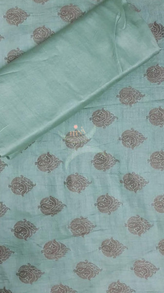 Pista green soft muslin silk benares brocade 3 piece suit