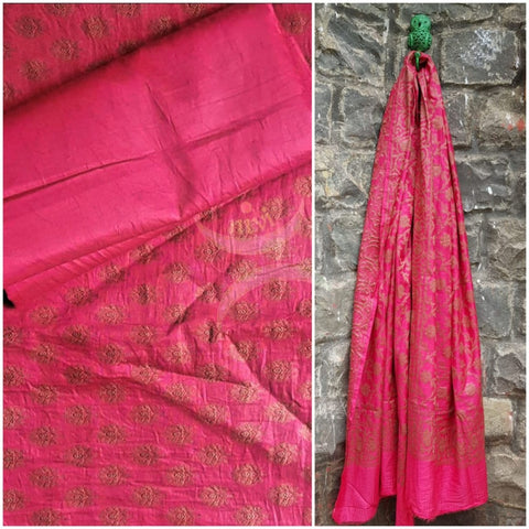 Pink soft muslin silk benares brocade 3 piece suit