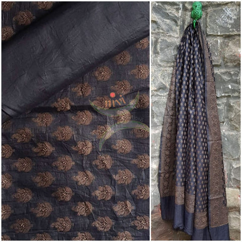 Black soft muslin silk benares brocade 3 piece suit