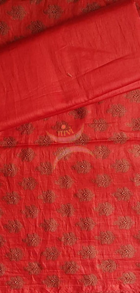 Red soft muslin silk benares brocade 3 piece suit