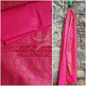 Pink soft muslin silk benares brocade 3 piece suit