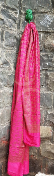 Pink soft muslin silk benares brocade 3 piece suit