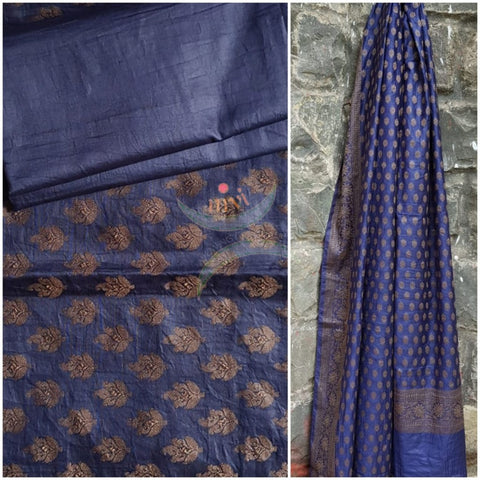 Navy blue soft muslin silk benares brocade 3 piece suit