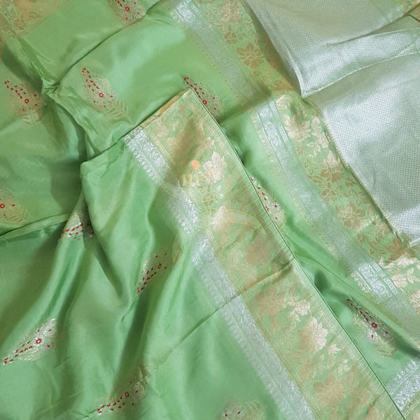 Sea green pure muga silk benaras brocade with allover brocade motif