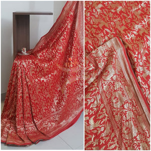 Red pure muga silk benaras brocade with allover brocade motif