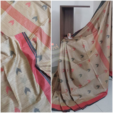 Beige linen handloom saree