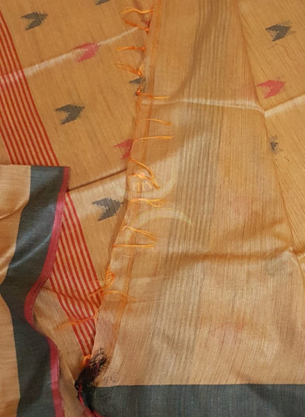 Yellow orangish linen handloom saree