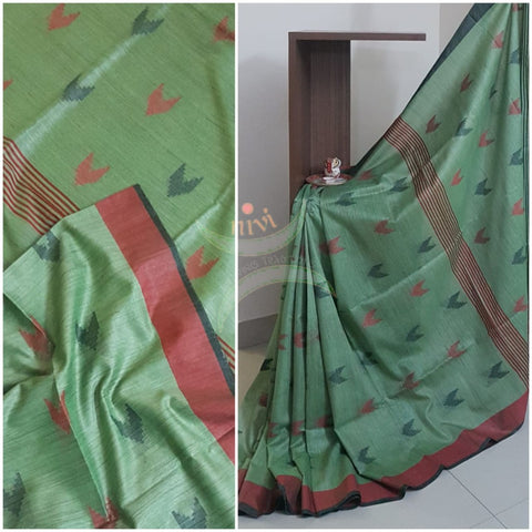 Green linen handloom saree
