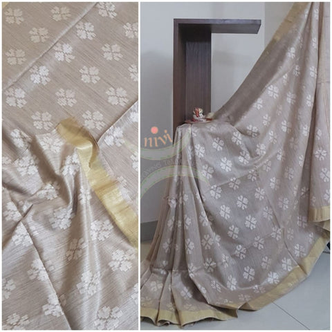 Beige linen handloom saree