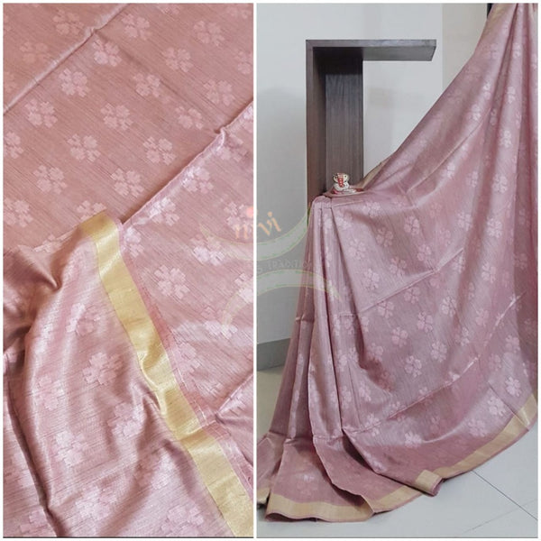 Pink linen handloom saree