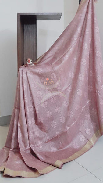 Pink linen handloom saree