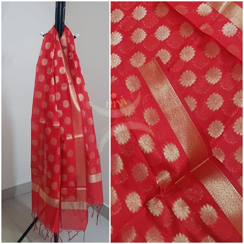 Red chanderi benaras brocade dupatta