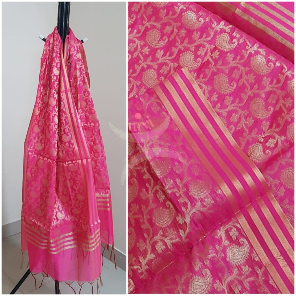 Pink chanderi benaras brocade dupatta